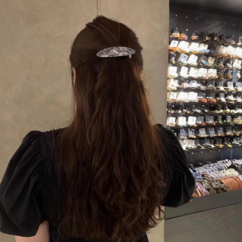 1PCS Korean Acrylic Hair Clips For Women Accessories Fashion Jewelry Geometric Oval Spring Hairpins Barrettes |