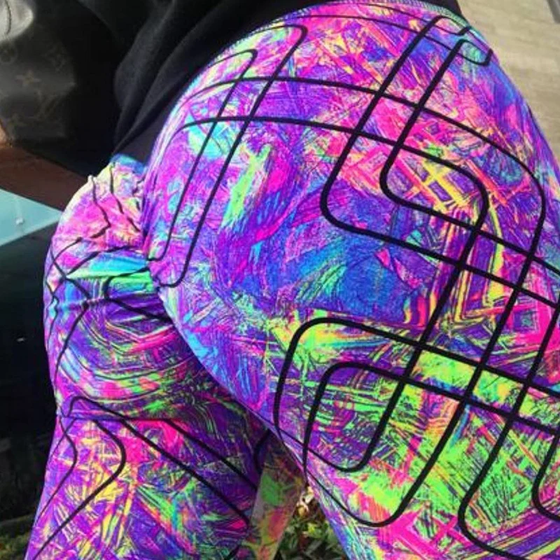 Женские леггинсы с геометрическим принтом Nessaj повседневные штаны пуш ап высокой