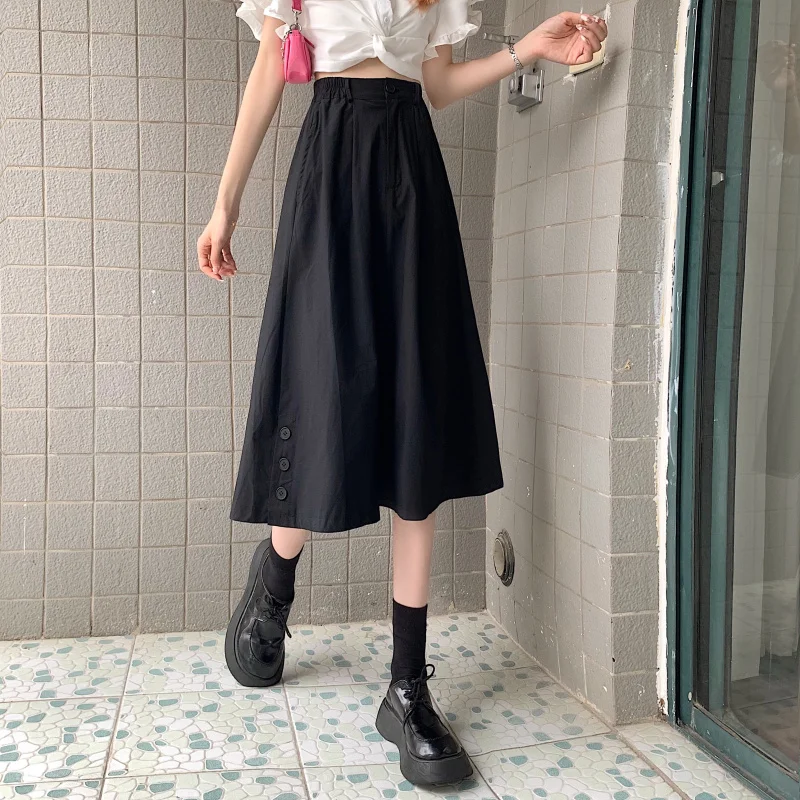 Юбка женская универсальная до середины икры на пуговицах летняя простая