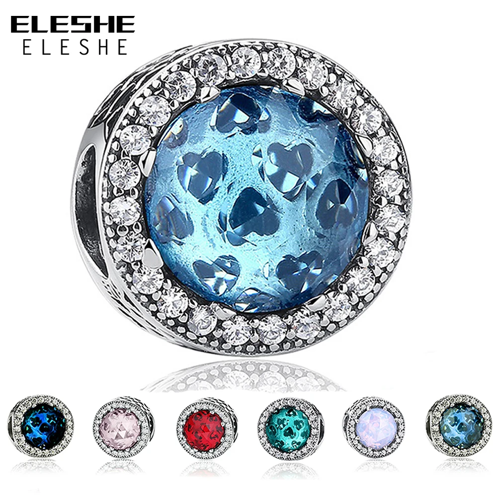 

Реальные 925 стерлингового серебра 10 Цвета с украшением в виде кристаллов Сияющие Шарм в виде сердец подходят оригинальный WST браслет авторс...