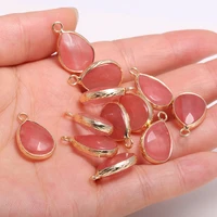 2pcs natural stone charm pendant drop shaped faceted watermelon red for jewelry making diy nacklace earring 13x23mm