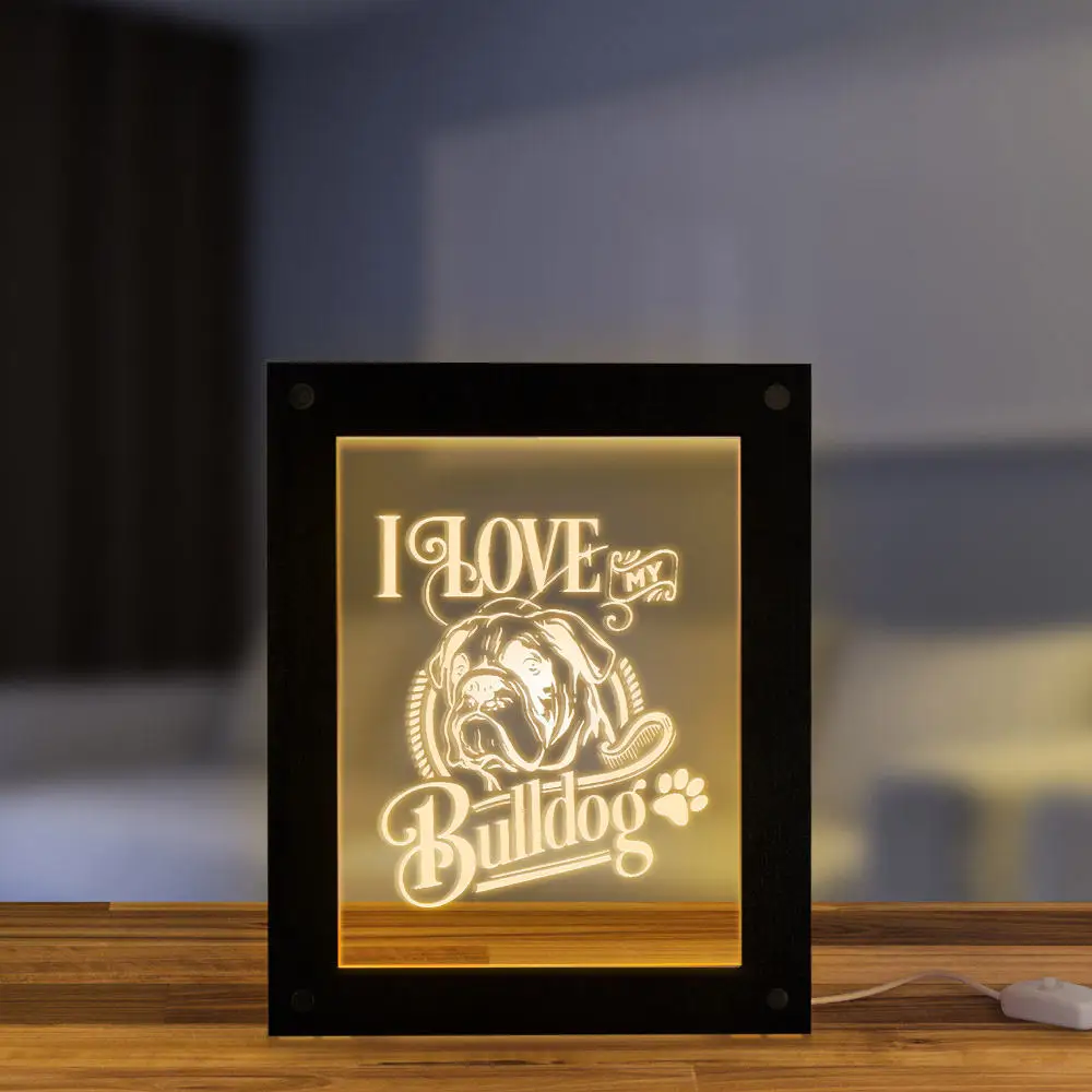I Love my Bulldog Foot 3D Оптическая иллюзия свет фоторамка сувенир для любителя собак Английский бульдог собачий портрет