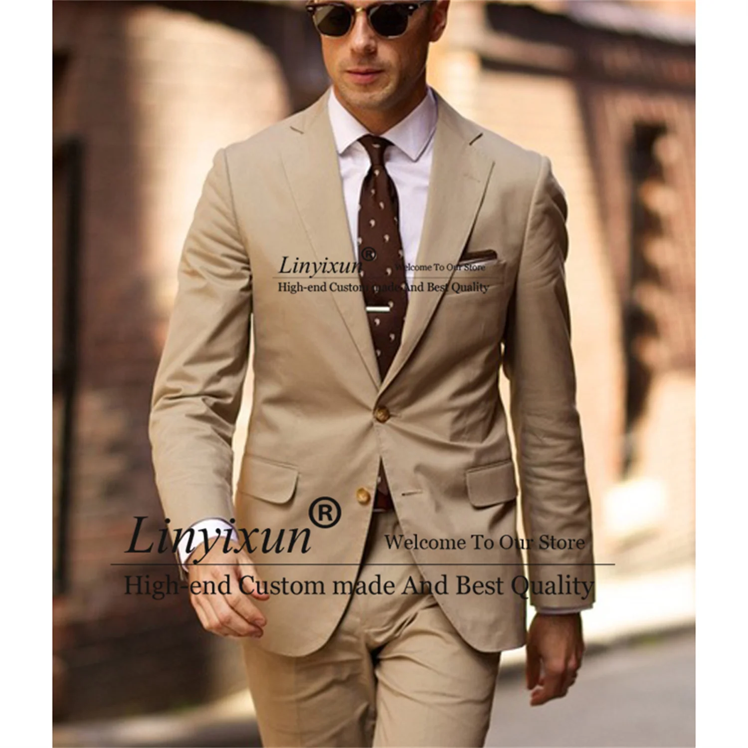 

Beige Slim Fit Mens Suits For Wedding Groom Tuxedo 2 Piece Male Fashion Ensembles Homme Jacket with Pants Set Costume Homme