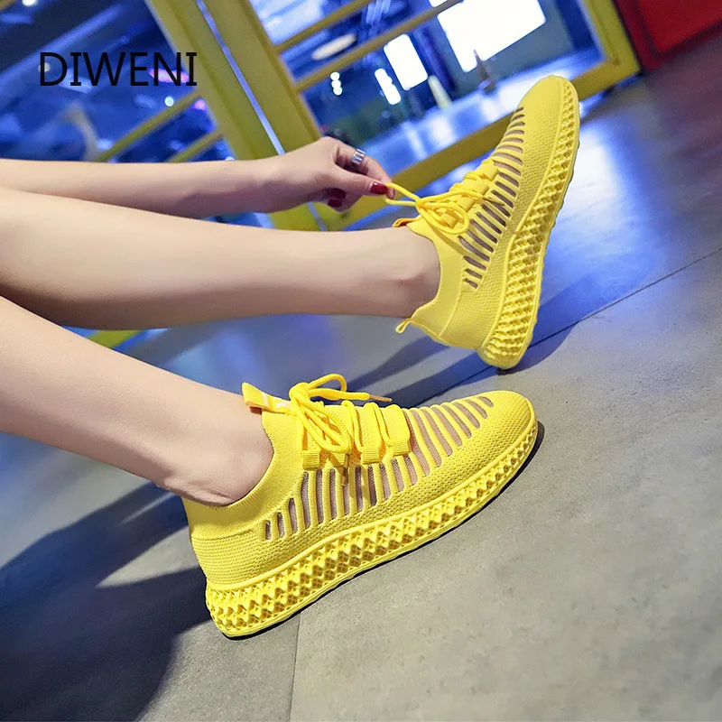 DIWEINI 2020 Autumn Women casual shoes fashion breathable Walking mesh lace up flat sneakers women tenis feminino b53 | Обувь