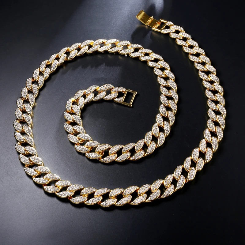 US7, Bling Iced Out, кубинская цепочка, полностью проложенный кристалл, мужской браслет, золотой, серебряный цвет, браслеты для мужчин, ювелирные изделия - Окраска металла: Светло-желтый, золотистый цвет