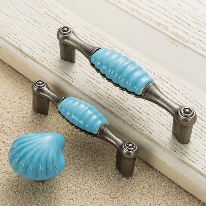 Синие дверные ручки в средиземноморском стиле керамическая ручка Европейский