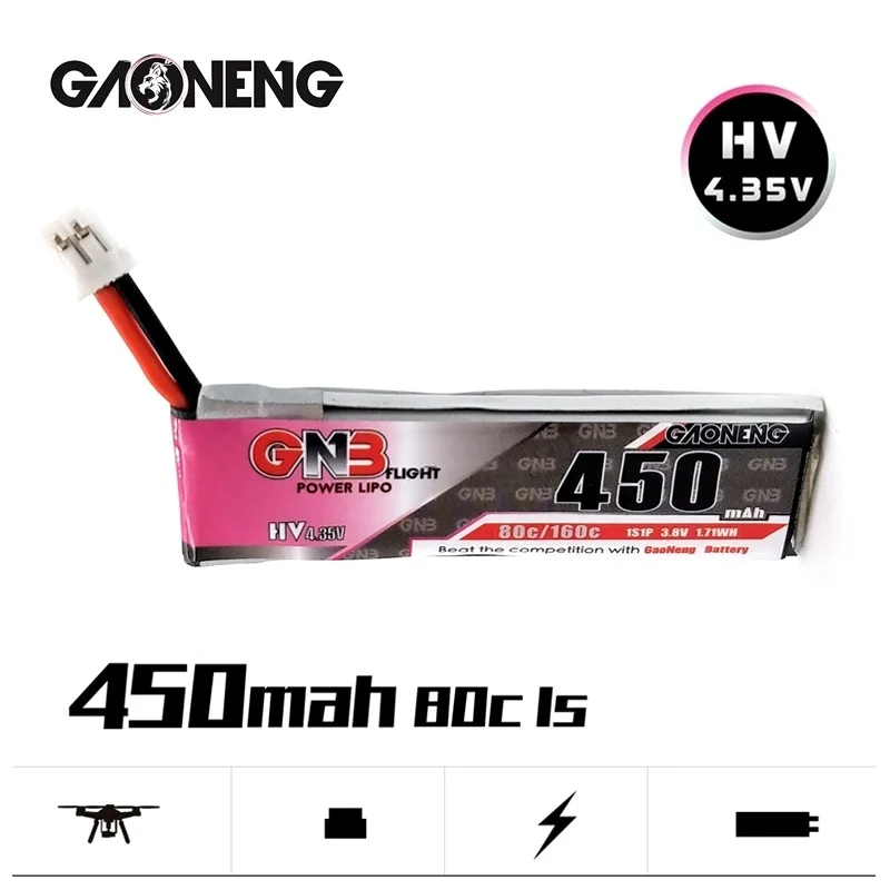 Аккумулятор GNB 1S 3,8 в 450 мАч 80C Max 160C HV 4,35 в Lipo для FPV гоночного дрона M80S Tiny7 Beta75S Emax Tinyhawk Snapper7, запасные части