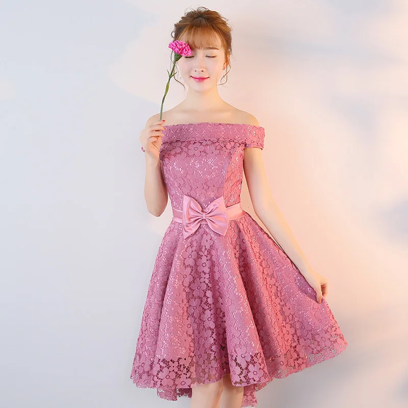 Розовые вечерние Бордовые Платья для подружки невесты с высоким/низким кружевом