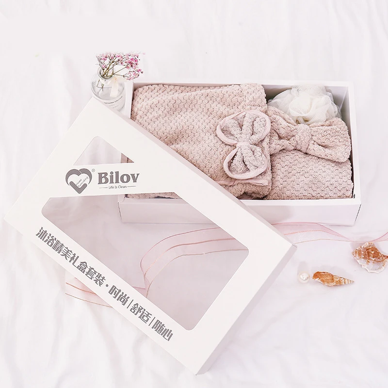 Удобный впитывающий женский набор полотенец из микрофибры для ванной бантик