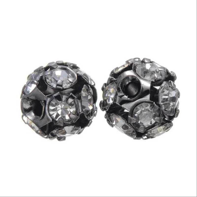 50 шт./лот 6 мм/8 мм Серебряные Круглые бусины в форме диско-шара со стразами