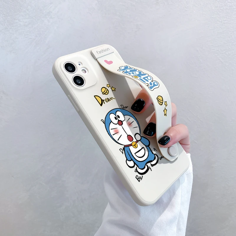 cute cartoon cat wrist band bracket phone case for oneplus 9r 9 8 pro 8t 7 7t pro matte square soft silicone cover with strap free global shipping