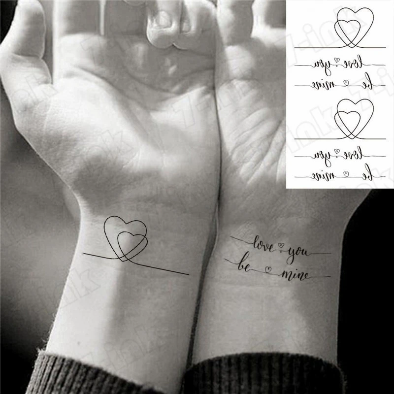 Водонепроницаемая наклейка TemporaryTatoo Минималистичная линия &quotLove U' Heart Art Tattoo