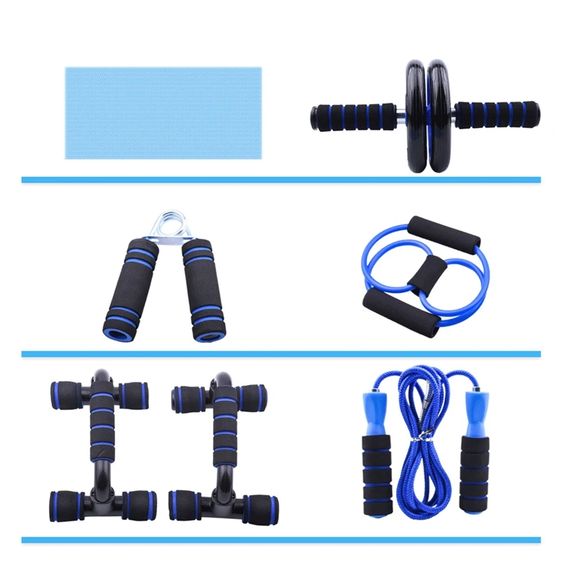 

Bracket Abdomen Wheel 7-piece Set Skipping Rope Pull Fitness Equipment Set For Men And Women Blue Fitness Sports Goods