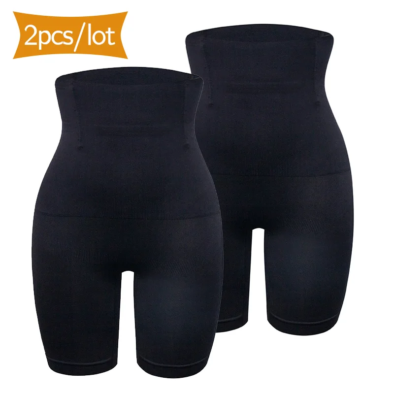2pcs Black Женские трусы с высокой талией, послеродовые трусы для похудения, Корректирующее белье для тела, нижнее белье для контроля живота, подтягивающие ягодицы, безопасные короткие корректирующие брюки - Цвет: 2pcs Black
