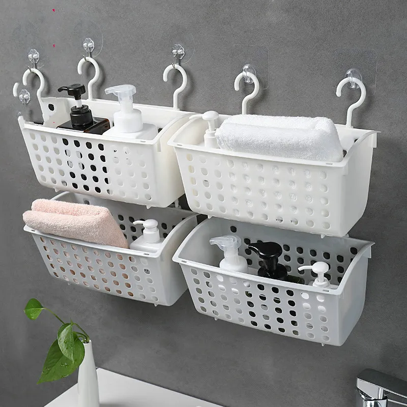 

Household plastic hollow bathroom hanging basket toilet storage basket storage basket can be stacked wall hanging