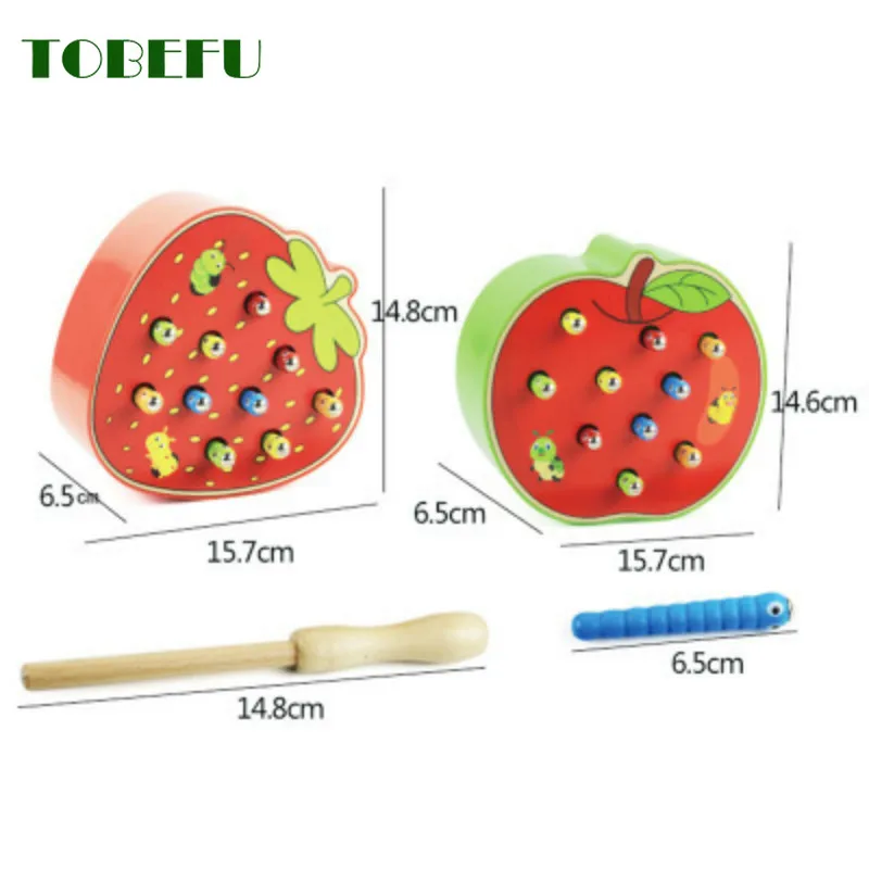 Игра TOBEFU Catch Worm цветная Когнитивная Магнитная клубника яблоко Детские деревянные