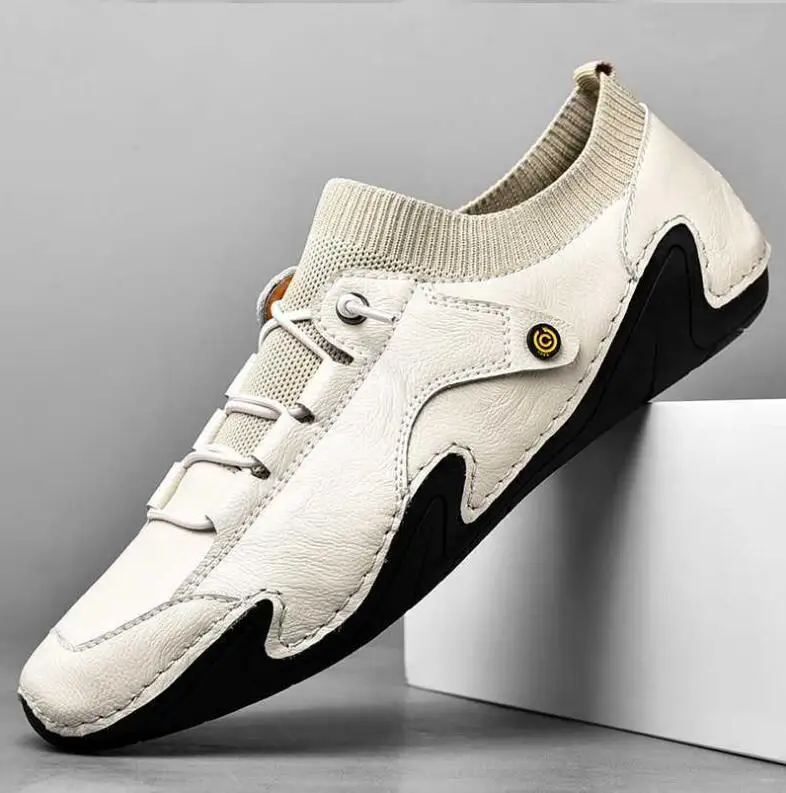 

Men Casual Shoes Leather Fashion Men Sneakers Handmade Breathable Mens Loafers Luxury Brand Boat Shoes Plus Size 38-48