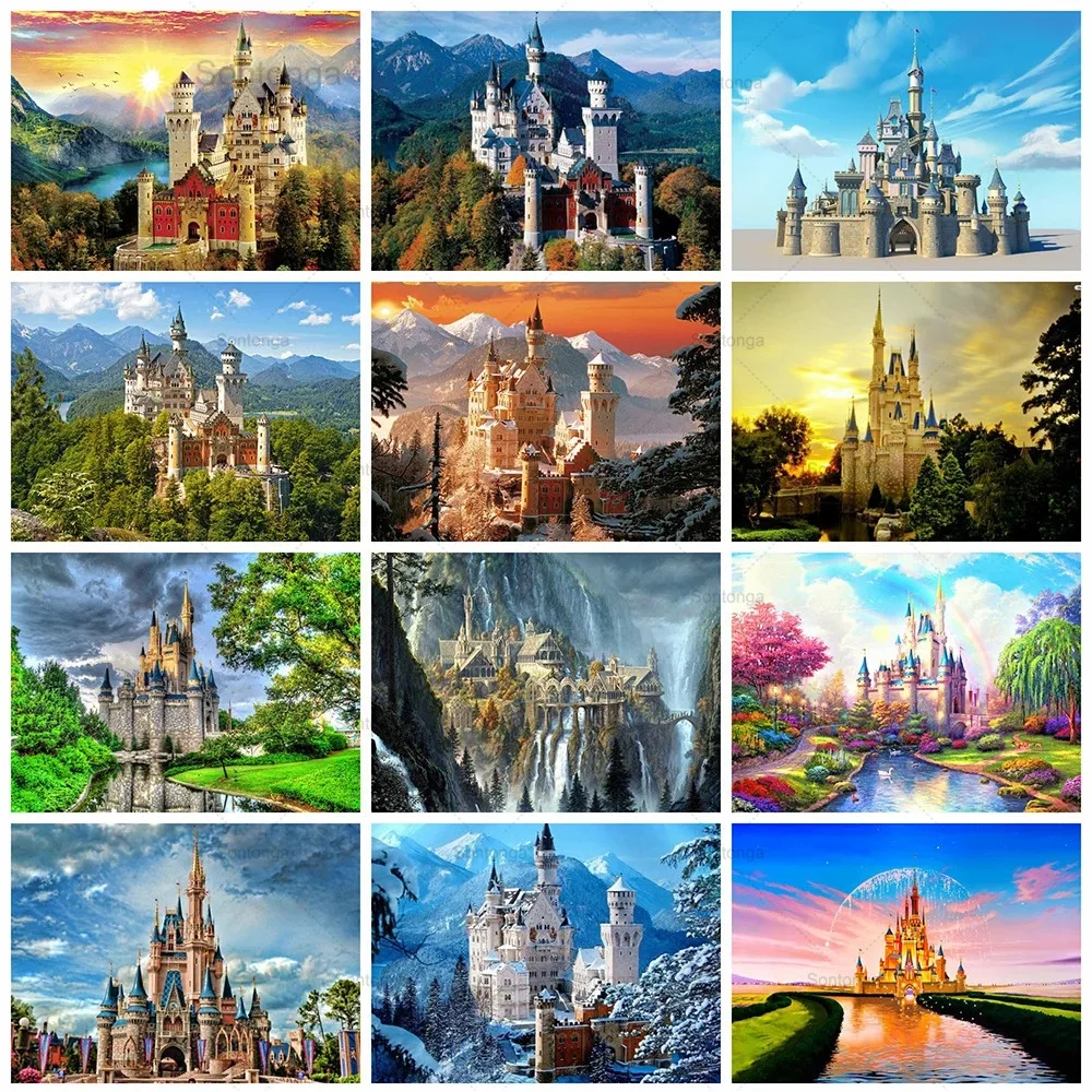 

Sontonga Diamond Painting Castle Embroidery Cross Stitch Mosaic Scenery 5D Diy Full Square Rhinestone Pictures Home Decor