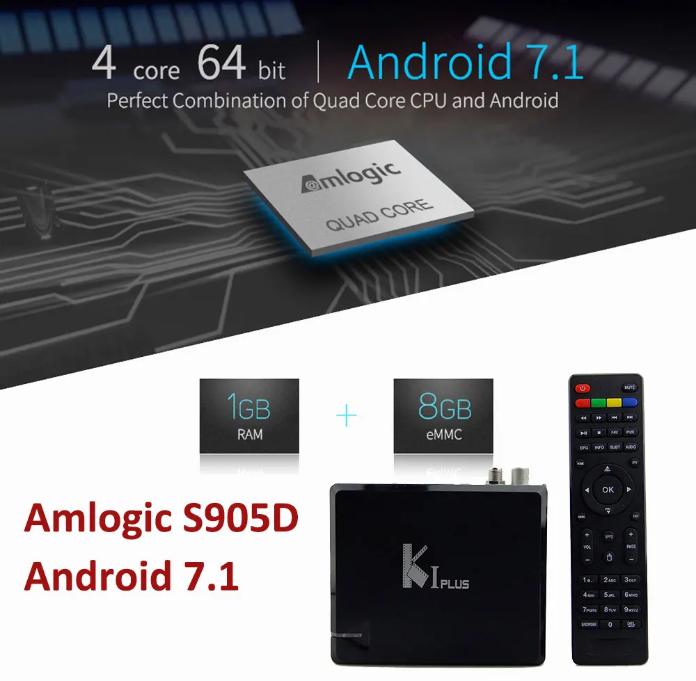 MECOOL KI Plus S2 T2 DVB tv Box, 2в1 K1 DVB-S2 DVB-T2 Android Amlogic S905D 1G 8G 4k CCCAM IP tv Smart tv Box