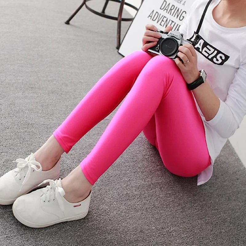 Женские блестящие леггинсы Однотонные эластичные повседневные Блестящие Брюки