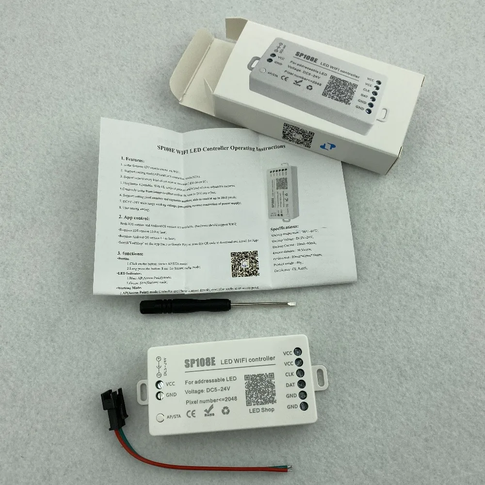 SP108E WIFI-SPI светодиодный контроллер пикселей; DC5-24V вход; Поддержка WS2811/WS2812/WS2813/APA102C/UCS1903/TM1809 и т. д
