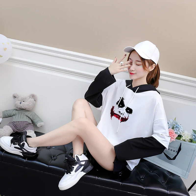 

New Joker T-shirt Funny Cartoon Women Sweatshirt Spring Autumn Fashion Hip Hop Hoody Female Casual Popular Streetwear Spliced