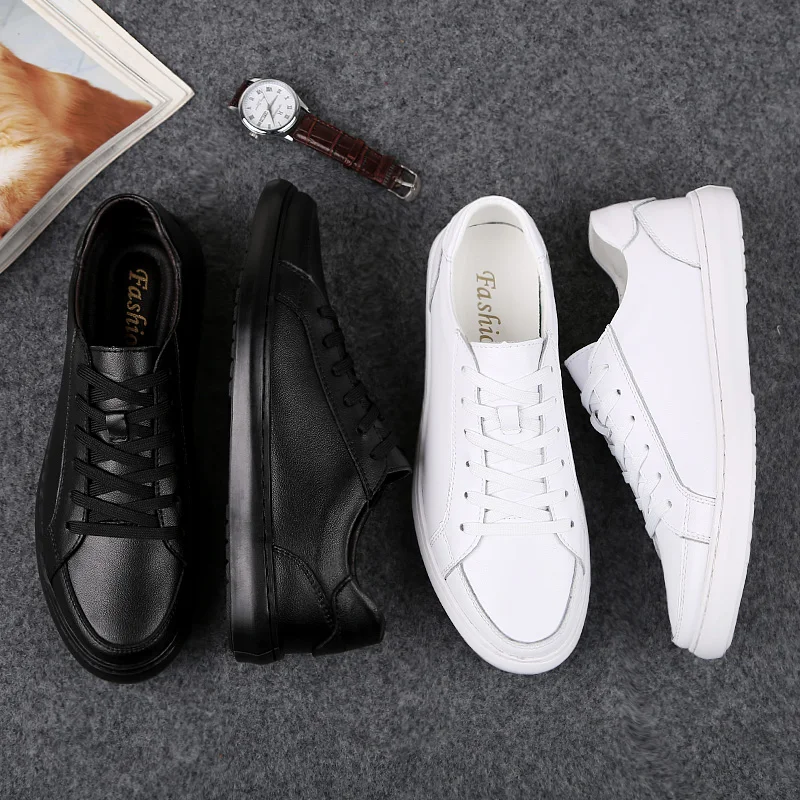 

Mens Sneakers Fashion genuine Leather Casual Shoes Men Lace Up 2020 Sneaker Rubber Sole outdoor Breathable Soft Flats Men Shoes