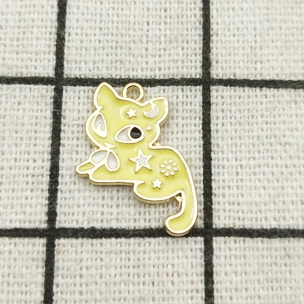 

10pcs enamel cat charm jewelry accessories earring pendant bracelet necklace charms zinc alloy 17x17mm