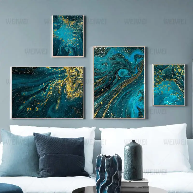

Home Decor Modern Abstract Art Oil Blue Painting Products Modern Style for Bedroom Living Room Frameless Style