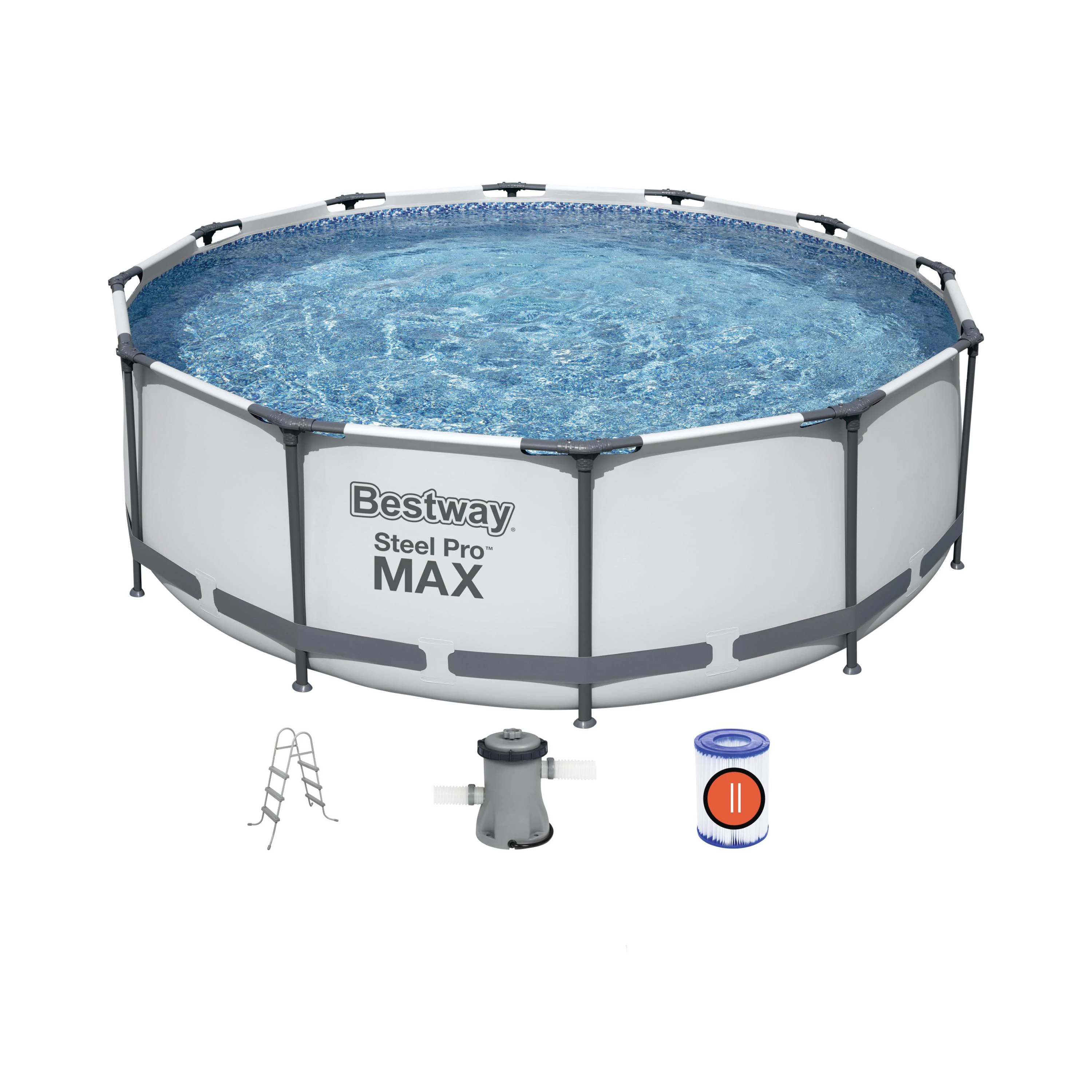 

Bestway Pool 56418 3.66m(12ft) Steel Pro Max Round Frame Easy Set Water Tank with Filter Pump 9150L Capacity for Adults Family