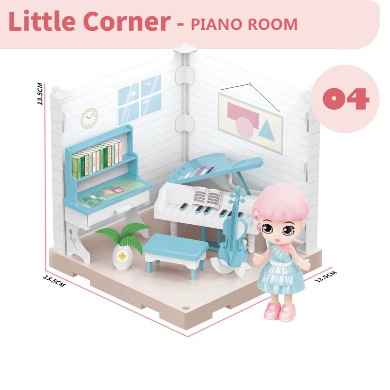 Little Corner DIY Assembles toys Doll House Living Room Ice cream Kitchen Piano Bed Dressing Dining Bath Pet Christmas Boy Gril |