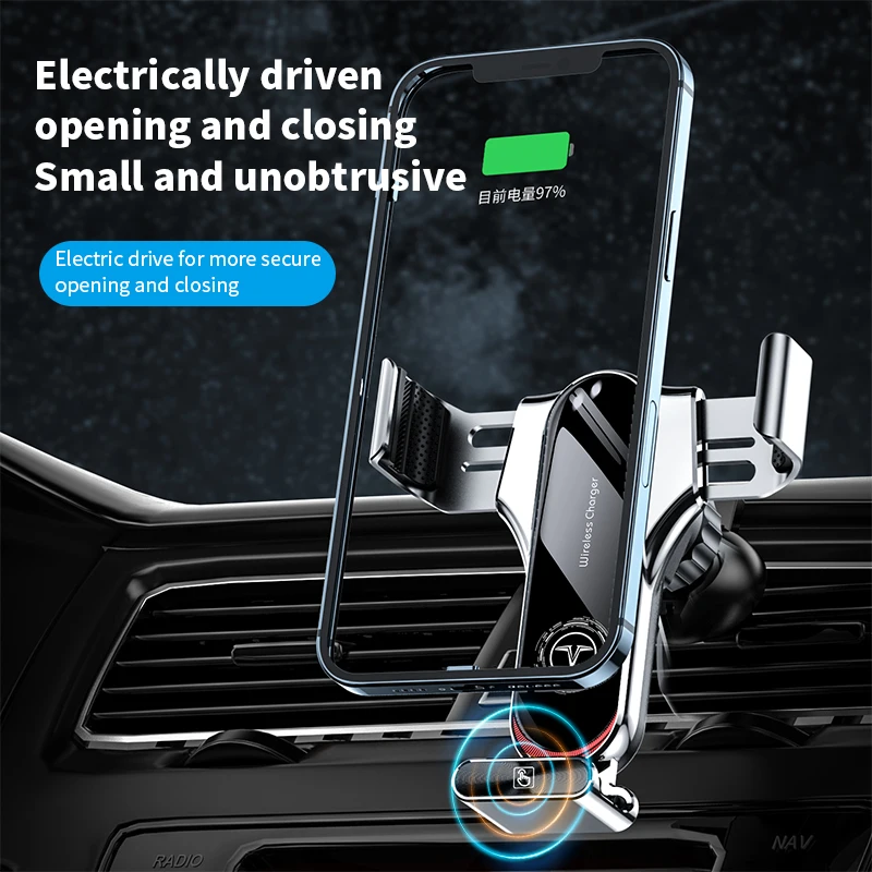 Soporte de tel&eacute;fono para coche T11, accesorio de Metal, inducci&oacute;n el&eacute;ctrica, 15W, carga r&aacute;pida, salida de aire, soporte de tel&eacute;fono m&oacute;vil para iPhone 13 12-3
