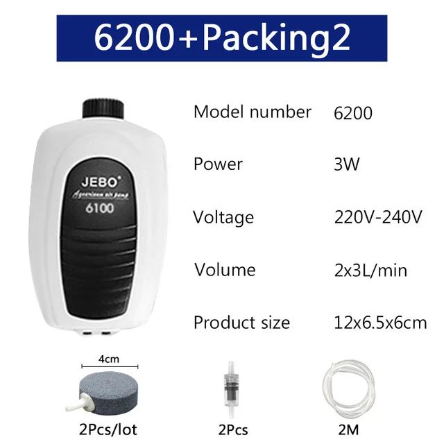 6200 packing2 JEBO низкий децибел аквариумный воздушный насос Регулируемый воздушный объем воздушный компрессор кислородный воздушный насос один и двойной выход 220-240 В - Цвет: 6200 packing2