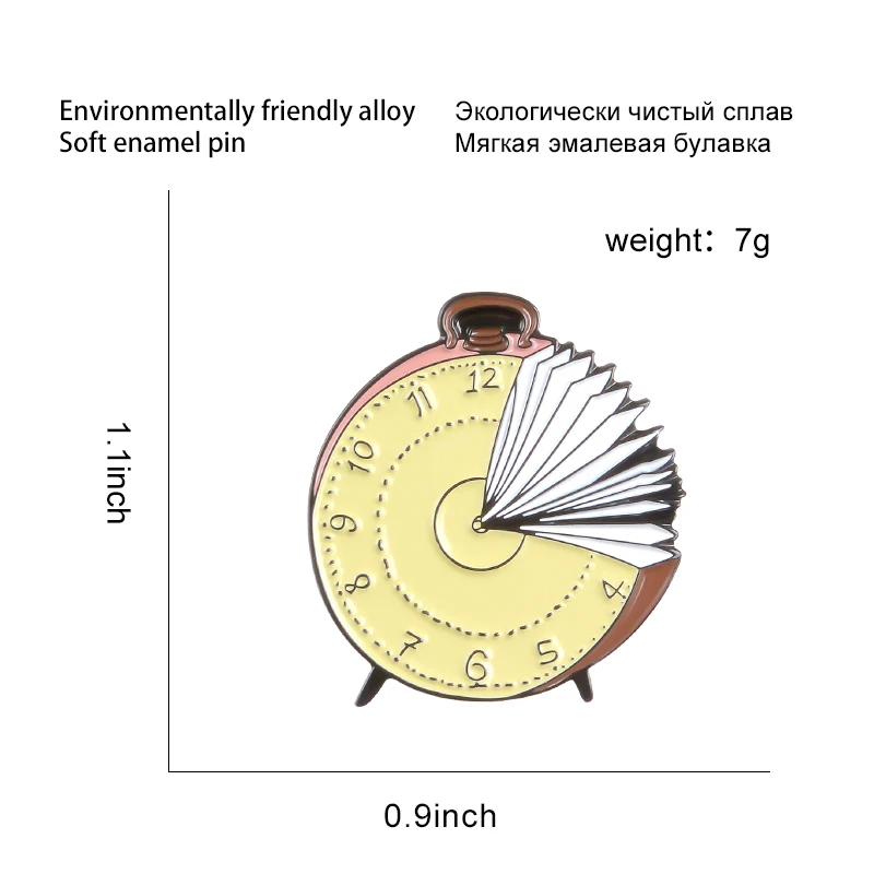 Reading Time Enamel Pins Book Alarm Clock Cartoon Backpack Bags Hats Leather jeckets Decoration Accessories Gift for reader | Украшения и
