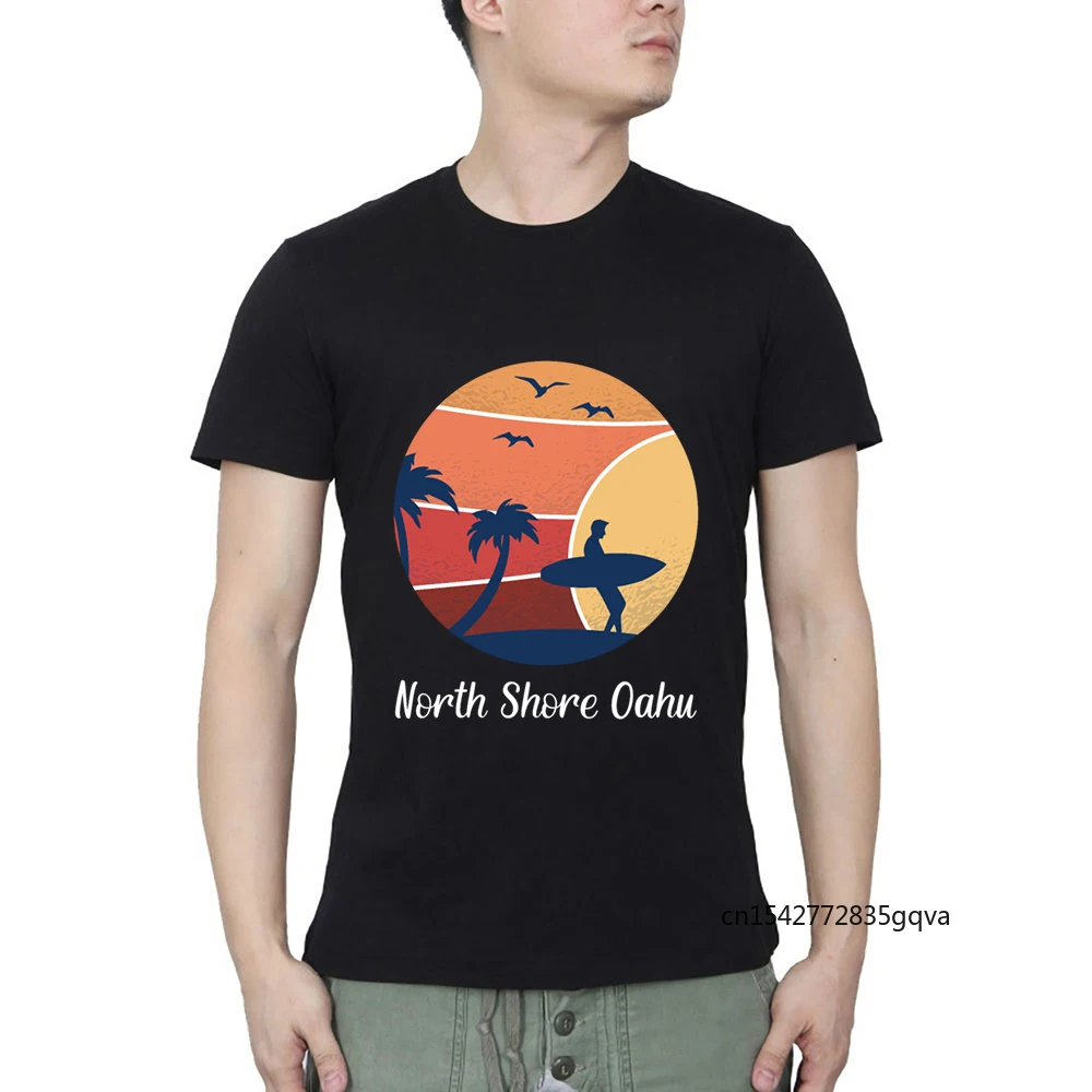 

North Shore Oahu Hawaii Surfing Surfer Vintage Sun T-shirt Streetwear O Neck Casual Summer Graphic Tees Men Streetwear