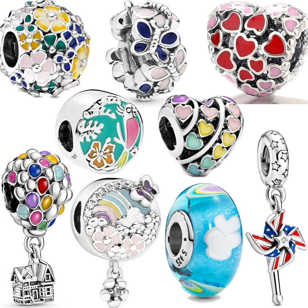 

Realistic 925 Sterling Silver Rainbow Hot Balloon Windmill Colorful World Charm Charms Fit Original Pandora Bracelet Jewelry