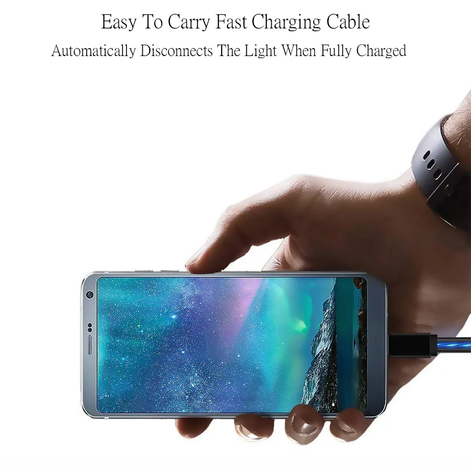 Струящийся кабель со светодиодной подсветкой для iPhone samsung huawei Micro USB для Xiaomi type C светящийся кабель для быстрой зарядки USB кабель мобильного телефона