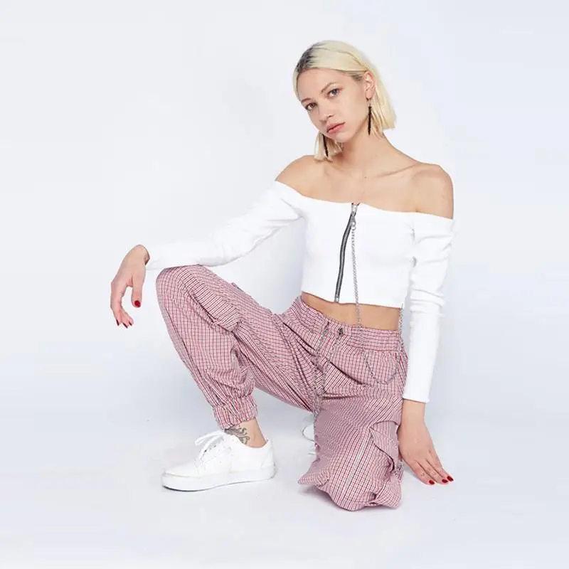 Nice Casual Striped Patchwork Cargo Pants Women High Waist Full Length Loose Bunch Legs Trousers | Женская одежда