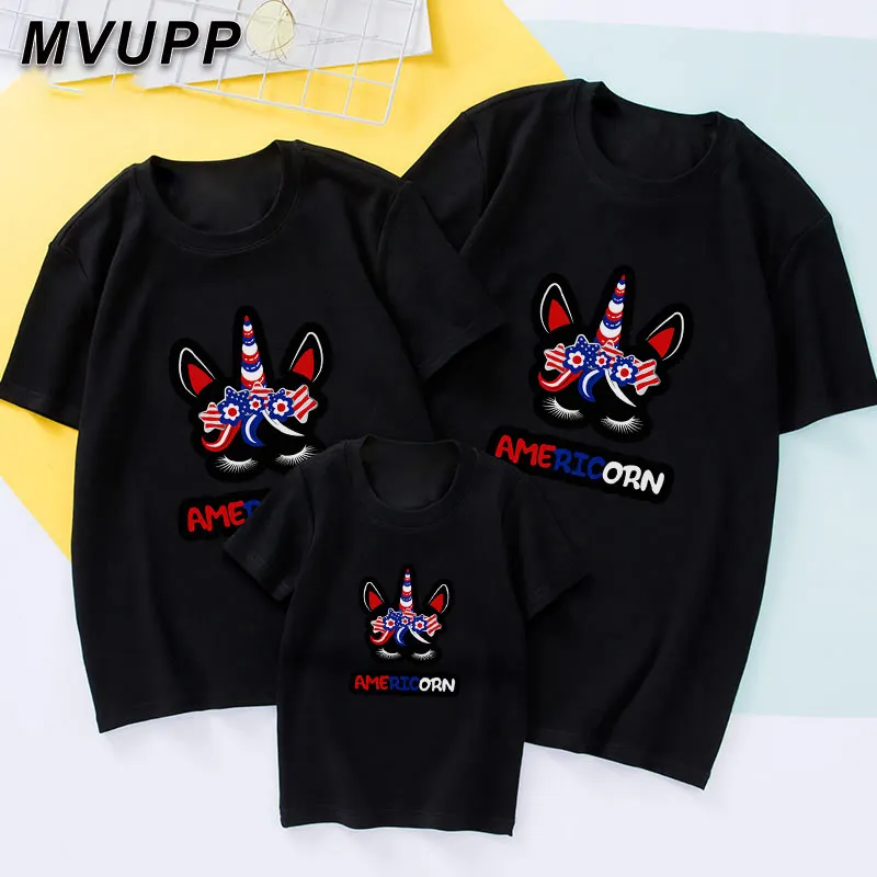 Одежда для всей семьи на День Независимости черная футболка с круглым вырезом