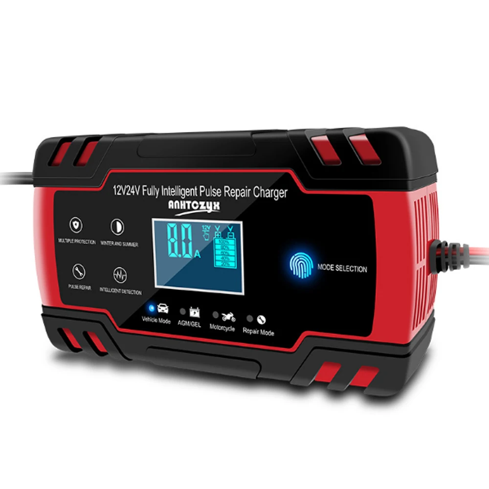 Car AGM Charger 12/24V 3-stage LCD Touch Screen Pulse Motorcycle Lead Acid Battery Repair Type Gel Wet Yellow | Автомобили и