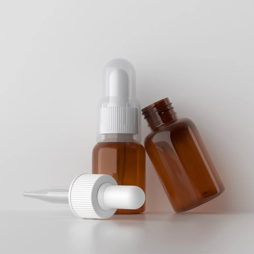 

50pcs Essential Oil Bottle Plastic Brown Dropper Pipette Empty Cosmetic Containers White Droppers Refillable Packaging Tube 35ml