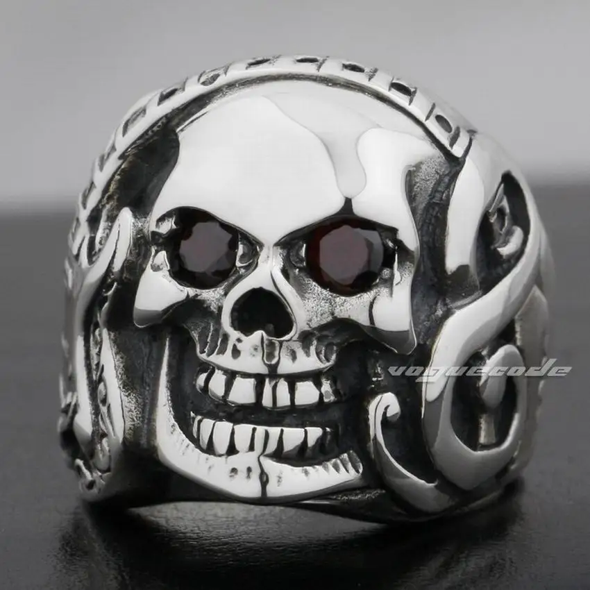 925 пробы Серебряная гитара Музыка Череп Красный глаз с фианитами мужское