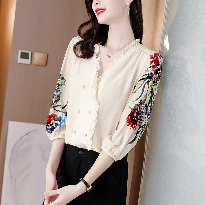 

Шелковые атласные облегающие Женские блузки Houthion, модный однотонный топ с рукавом три четверти, рубашка с круглым вырезом, Новая Летняя Пов...