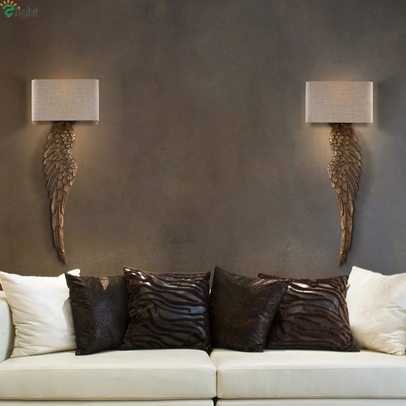 

Modern Carved Wood Wing Led Wall Lamp Fabric Shades Bedroom Led Wall Light Fixtures Foyer Led Wall Lights Corridor Wall Sconce