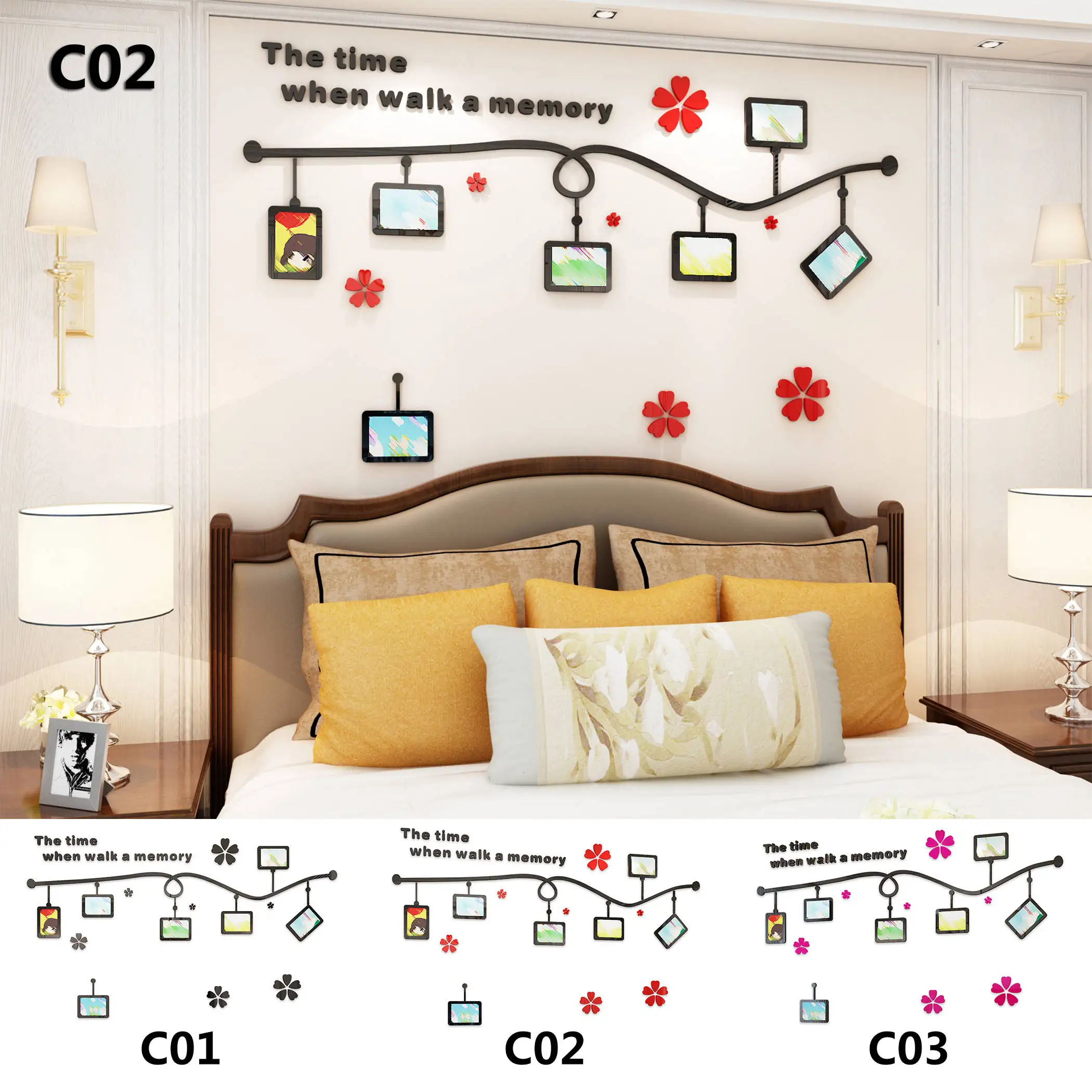 

Kinds Photo Gallery Frames & Flower Memory Word Acrylic Wall Sticker Vinyl Decal