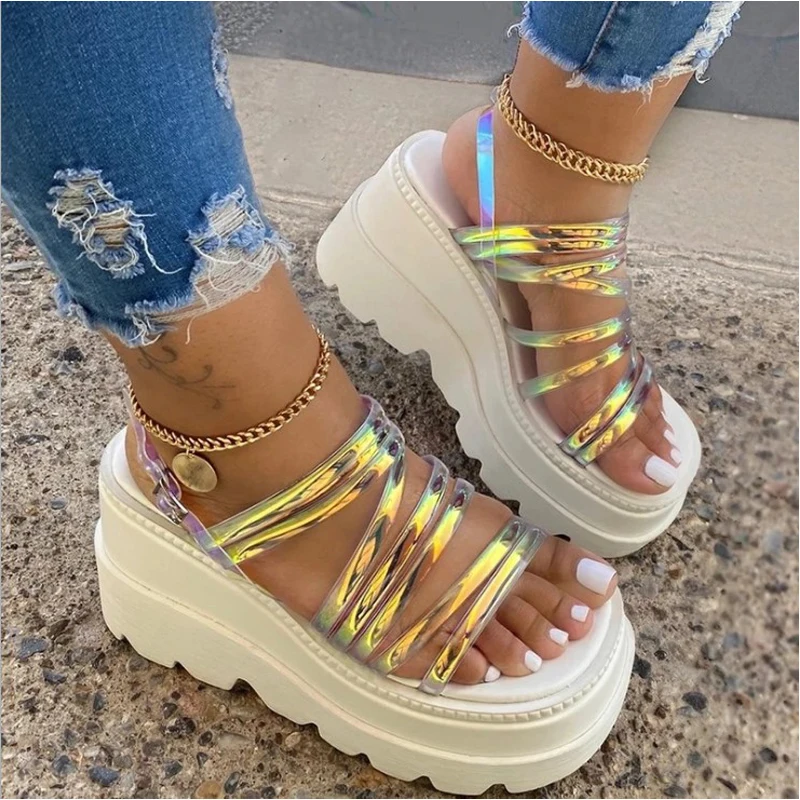 

New Summer Womens Waterproof Platform Sandals Wedges Transparent Buckle Strap Female Shoe Casual Thick Bottom Plus Size Sandals