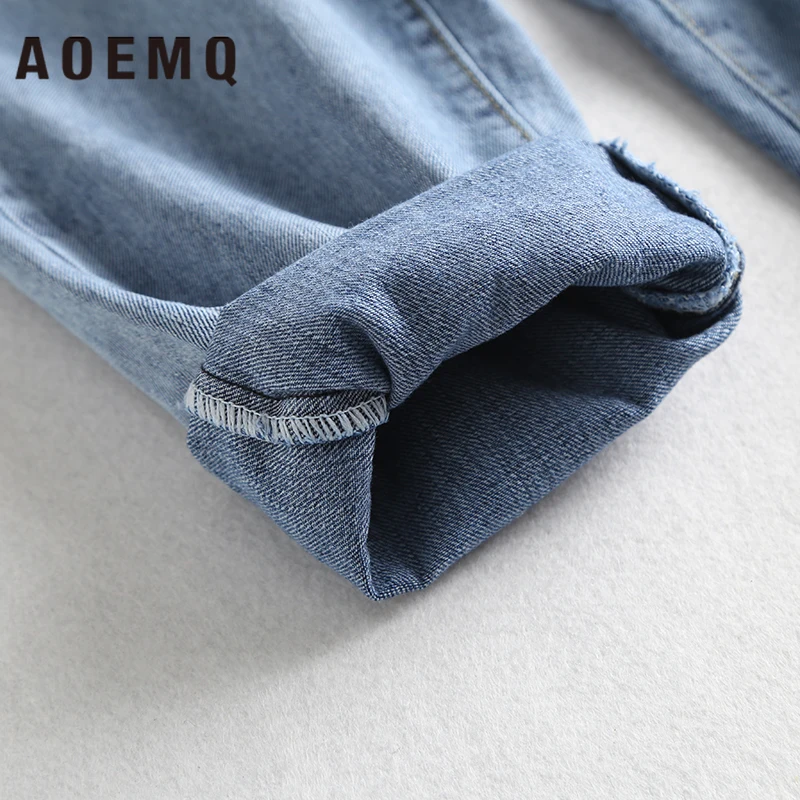 AOEMQ джинсы размера плюс хлопковые мягкие повседневные штаны однобортные на