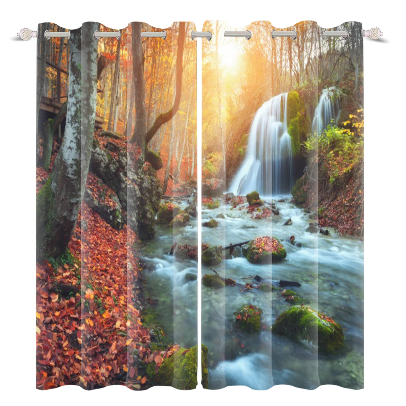 

Window Outside Forest River Autumn Scenery Curtains Home Decor Shade Cortinas For Living Room Bedroom With Hook