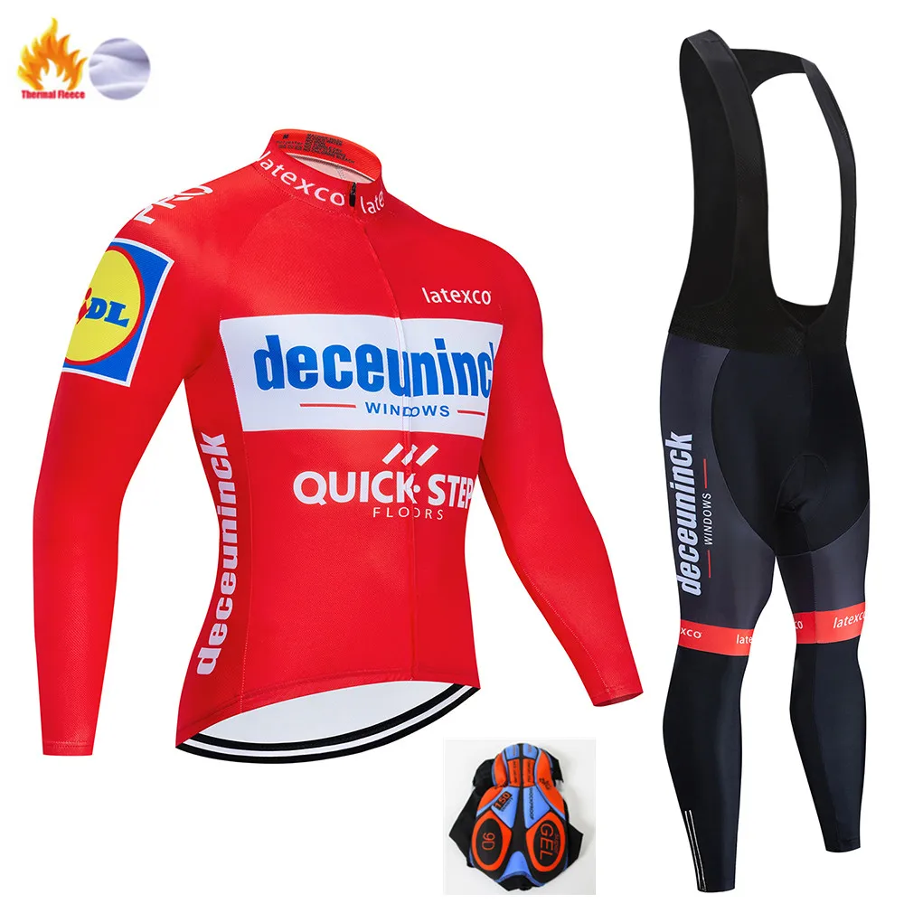 Winter Cycling Suit Pro Team QUICK STEP Велоспорт Джерси 9D нагрудник набор Бельгийская велосипедная одежда мужская зимняя теплая флисовая велосипедная Одежда для велоспорта - Цвет: Winter Cycling Suit