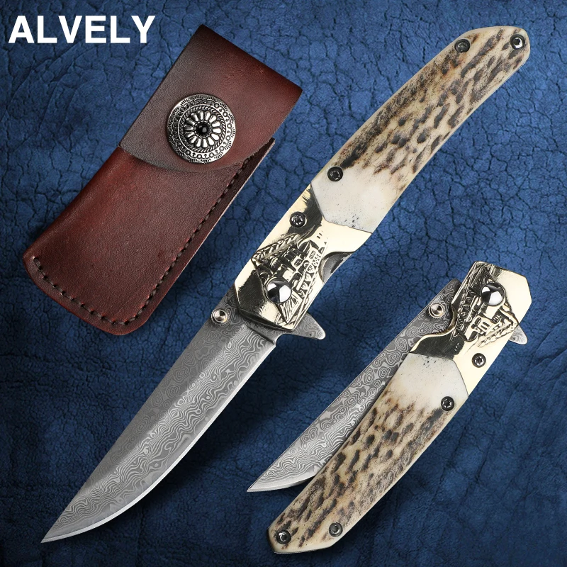 Pocket Knife Damascus Steel Folding Blade Wilderness Survival Knife Outdoor Knife Camping Hunting Knife EDC Tool Christmas Gift